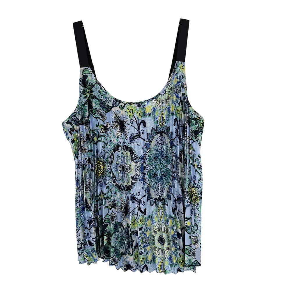 Lane Bryant cami women's 18 accordion pleated strap blue floral satin fairy